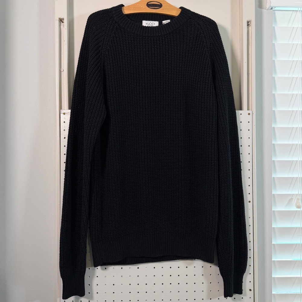 Sears Chunky Ribbed Knit Sweater Men's Black Pullover Medium VTG Fisherman